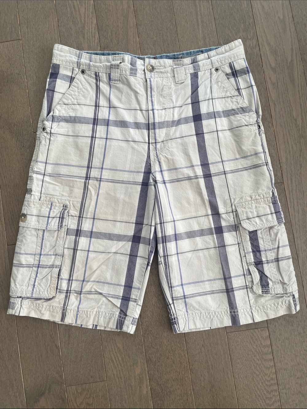 Hudson North Men's Plaid Cargo Shorts White Blue Mauve 30